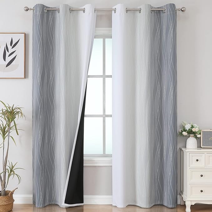 Grey and Greyish White Ombre Blackout Curtains by ESTELARTEXTILER