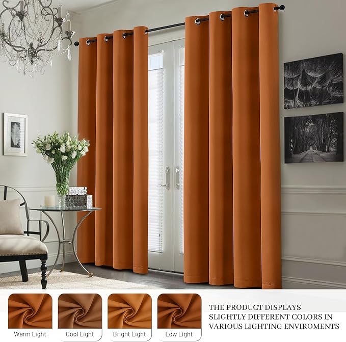 Yakamok Burnt Orange 100% Blackout Curtains 63 Inches Long 50" Wide 2 PCS | - Image 7