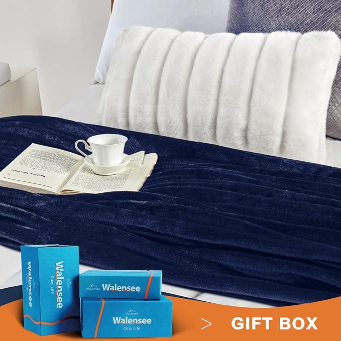 Walensee Fleece Blanket Plush Throw Fuzzy Lightweight (XL-Twin Size 66x90 Navy Blue) Super Soft Microfiber Flannel Blankets for Couch, Bed, Sofa Ultra Luxurious Warm and Cozy for All Seasons