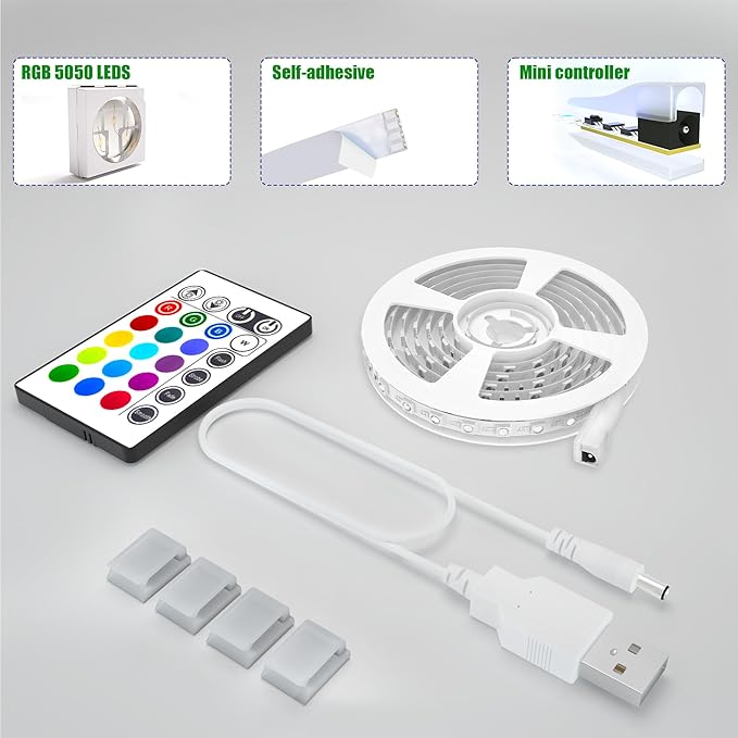 Tv Led Backlight,Maylit 14.3ft Led Strip Lights for 65-75in Tv,USB Powered Tv Lights kit with Remote,RGB Bias Lighting for Room Decor
