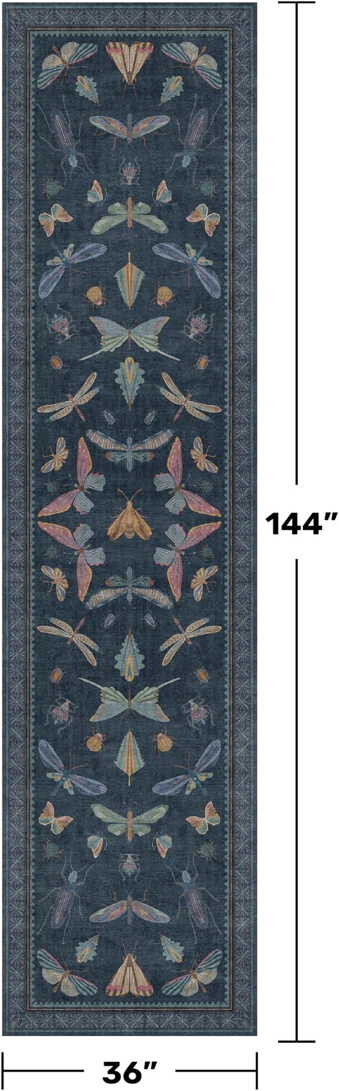 Dark Blue Vintage Hallway Runner Rug 3x12, Washable Non Slip Kitchen Carpet - Image 2