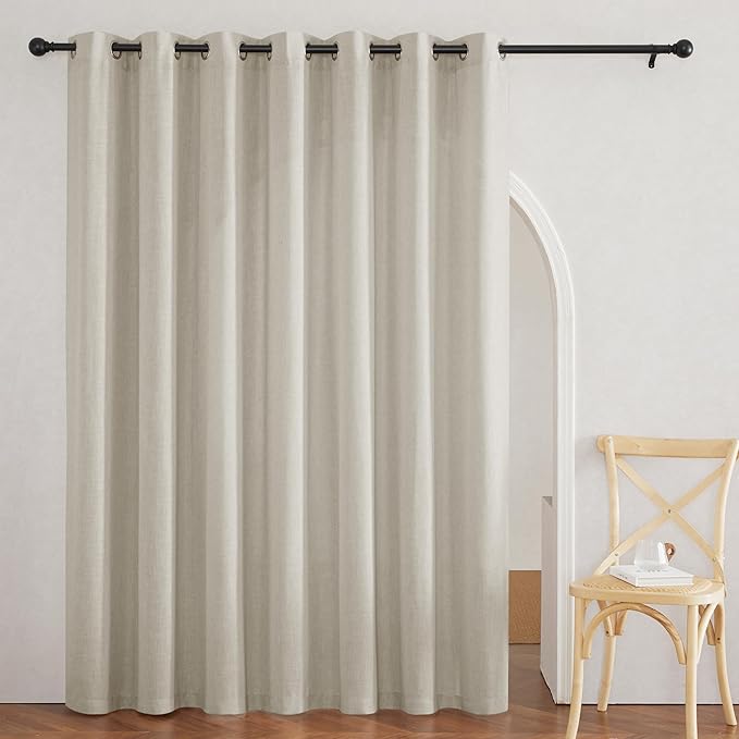 RYB HOME Natural Semi Sheer Curtains for Dining Room Bathroom, Light Filtering Linen Texture 90 inch Length Elegant Farmhouse Window Treatments, W 100 x L 90 inches, Angora, 1 Panel