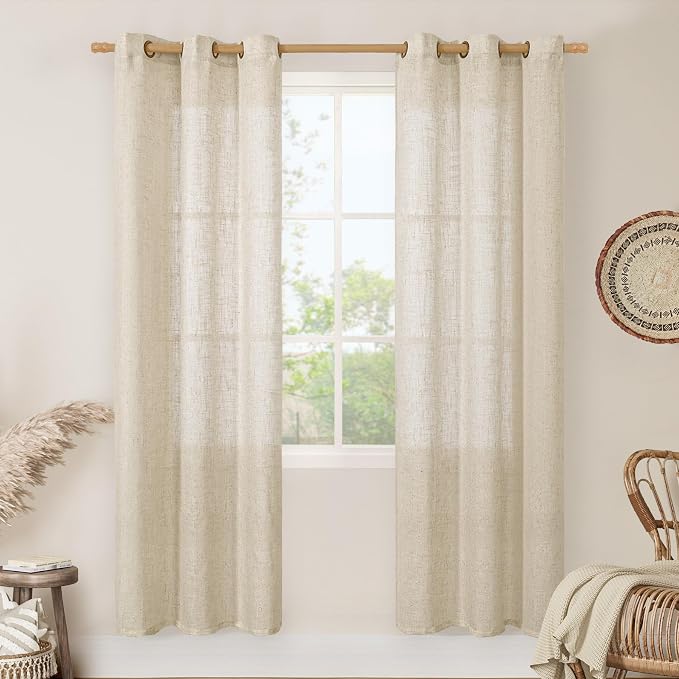 Natural Linen Curtains 80 inches Long 2 Panels Set, Bronze Grommet Thick by LAMIT