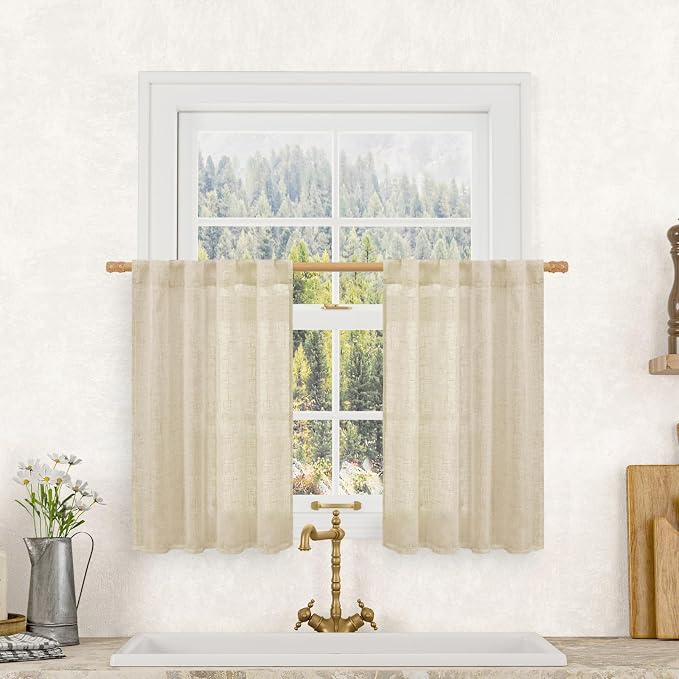 Semi Sheer Linen Curtains 36 Inch Length by LAMIT