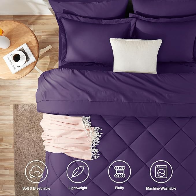 CozyLux Queen Comforter Set Purple - Bed in a Bag Queen Size 7 Pieces, Luxury Soft Bed Set for All Seasons, Bedding Set with Down Alternative Comforter, Sheets, Pillowcases & Shams