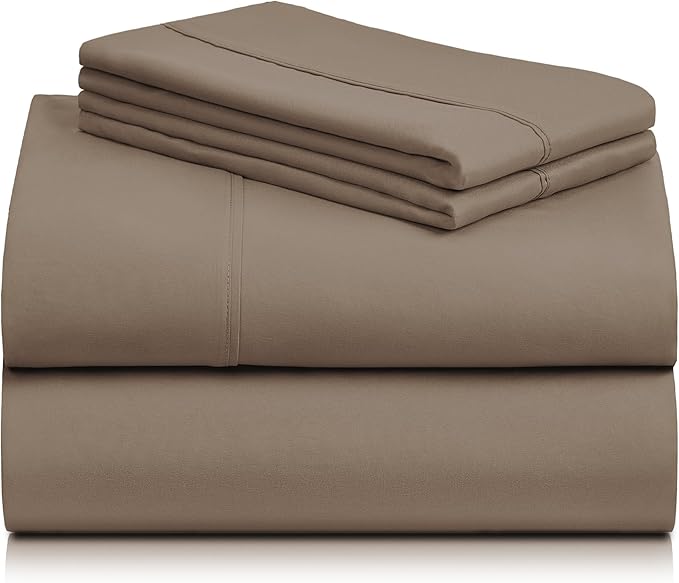 LuxClub 4 PC Full Sheet Set, Breathable Luxury Bed Sheets, Deep Pockets Wrinkle Free Cooling Bed Sheets Machine Washable Hotel Bedding Silky Soft - Dark Khaki Full