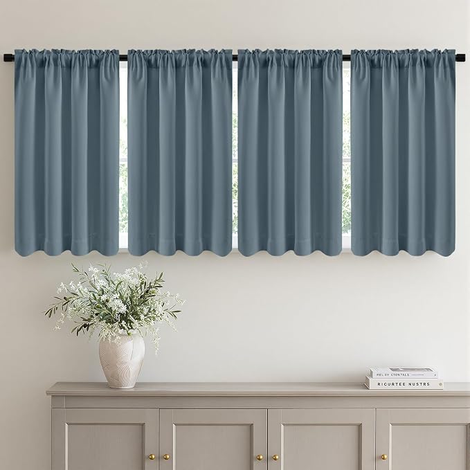 MIULEE 4 Panel Set Short Bedroom Blackout Curtains 54 Inch Long Grey Blue | by MIULEE