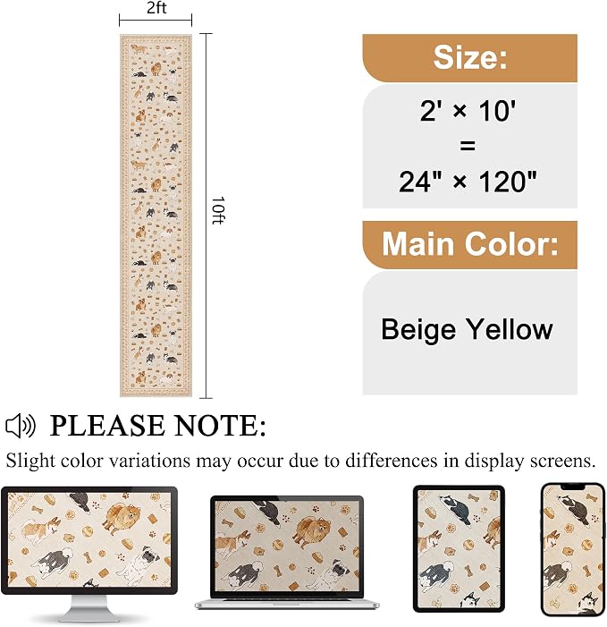 DUKINO 2x10 Kitchen Runner Rug, Washable Dog Rug Soft Non Slip Beige Yellow | - Image 2