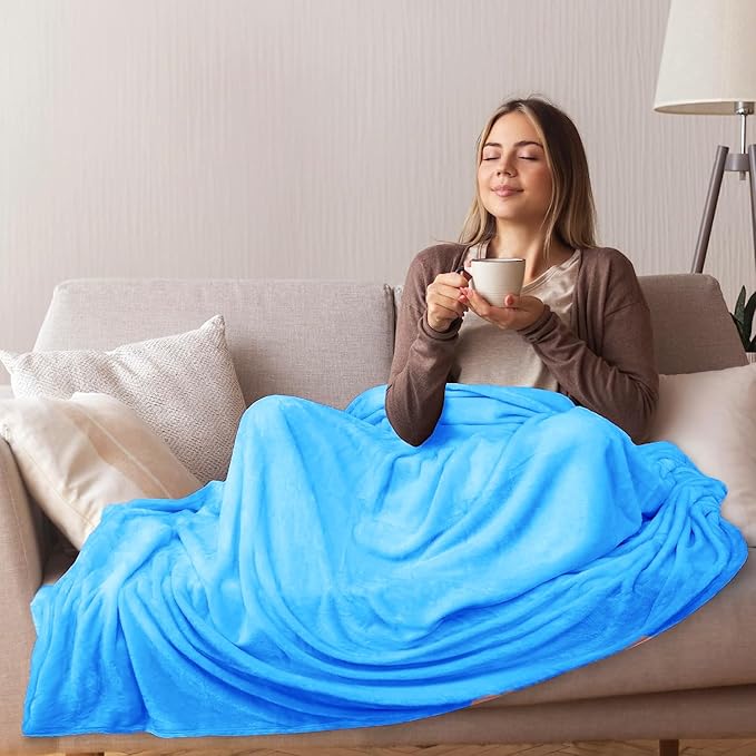HOZY Soft Blanket King Size Fleece Warm Fuzzy Throw Blankets for The Bed Sofa Lightweight 350GSM Sky Blue 90"*108"