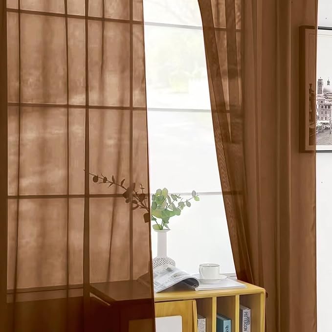 SpaceDresser Sheer Voile Window Treatment Rod Pocket Curtain Panels - Image 3
