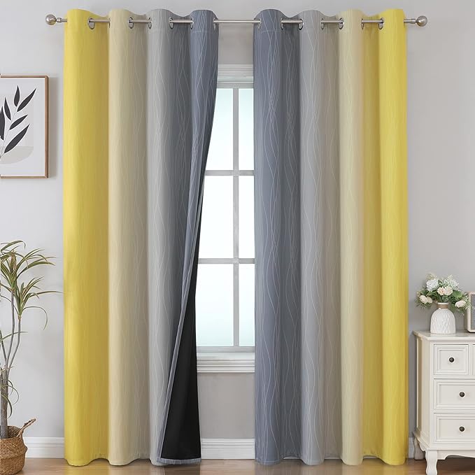 Yellow and Grey Ombre Blackout Curtains by ESTELARTEXTILER