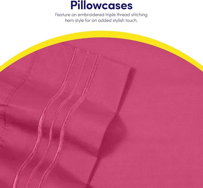 Sweet Home Collection California King Size Sheet Set with Built-in Sheet Straps - Deep Pocket Fitted Sheet, Flat Sheet & Pillowcases - Soft, Wrinkle-Free, Secure Fit - Fuschia