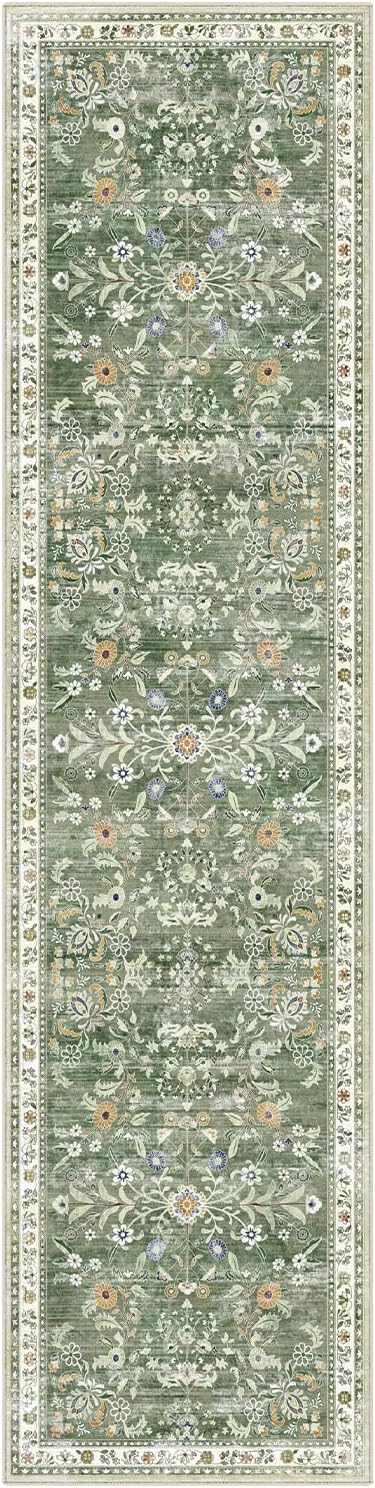 Yamaziot 2x8 Washable Hallway Runner Rug Non Slip Floral Carpet, Sage Green | - Image 9