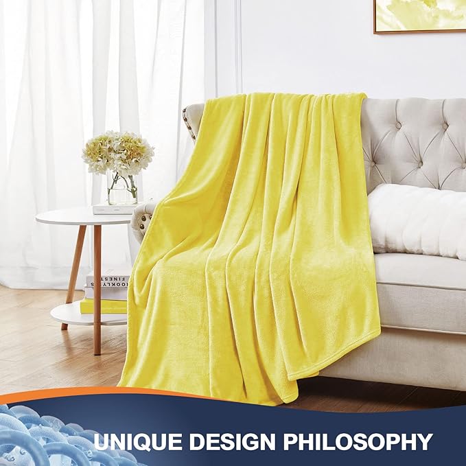 Walensee Fleece Blanket Plush Throw Fuzzy Lightweight (Twin Size 60x80 Yellow/Lemon Canary Yellow) Super Soft Microfiber Flannel Blankets for Couch, Bed, Sofa Warm and Cozy for All Seasons