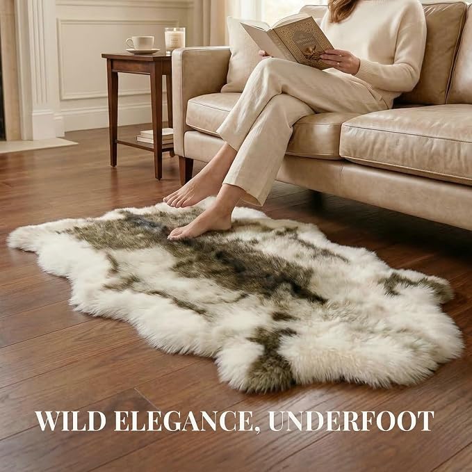 Reindeer Pattern Faux Fur Area Rug, 3.6'x3.0' Plush Machine Washable Runner - Image 3