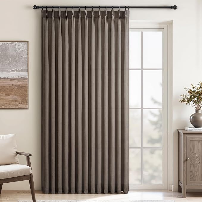 Topfinel 84 Inches Long Pinch Pleated Semi Sheer Curtains, Dark Flax Blended by Topfinel