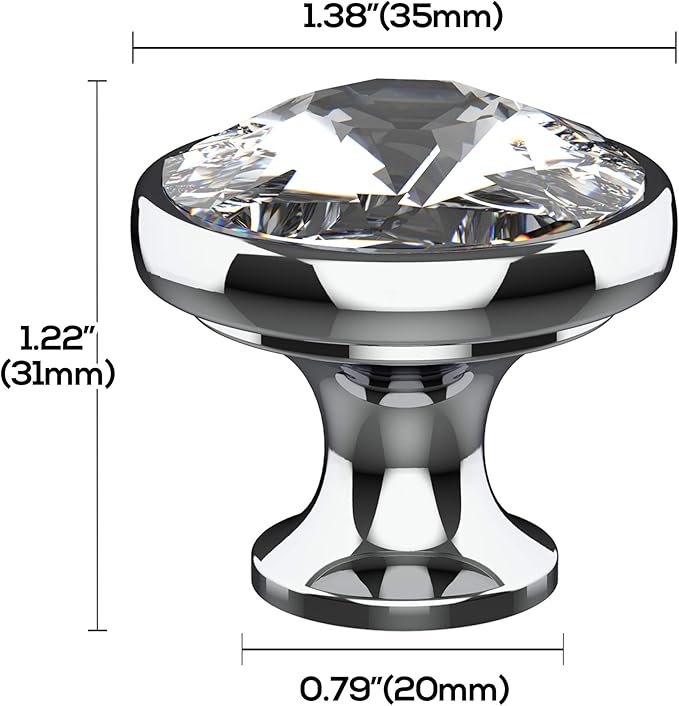 Alzassbg 6 Pack Clear Crystal with Matt Black Base Cabinet Knobs, 1-3/8 Inch (35mm) Diameter Cabinet Hardware Round Crystal Knobs for Drawers AL1011MB