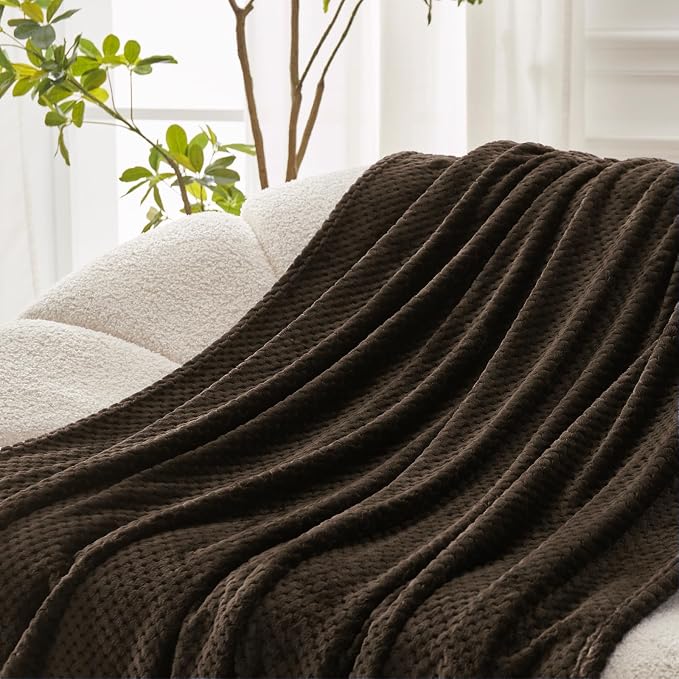 Exclusivo Mezcla Soft Waffle Fleece Bed Blanket Twin Size, Coffee | Lightweight - Image 5