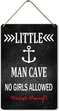 Wood Sign Little Man Cave No Girls Allowed, 8x12 Inch, Boys Only Sign For Room Boys