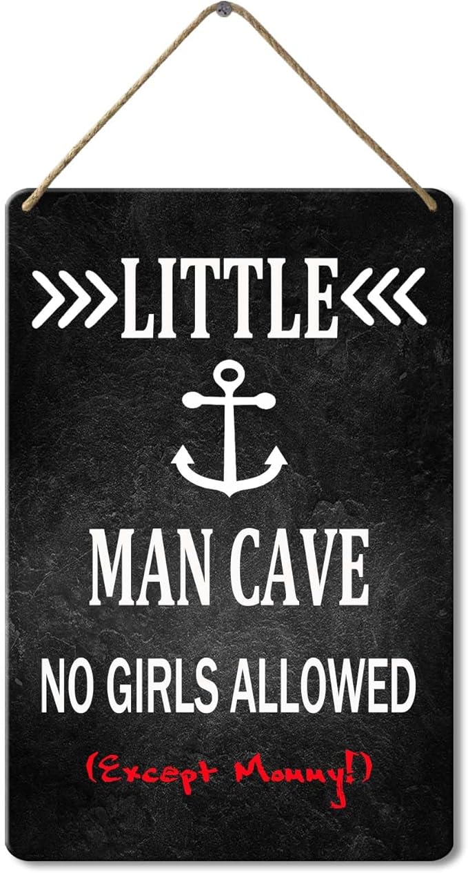 Wood Sign Little Man Cave No Girls Allowed, 8x12 Inch, Boys Only Sign For Room Boys
