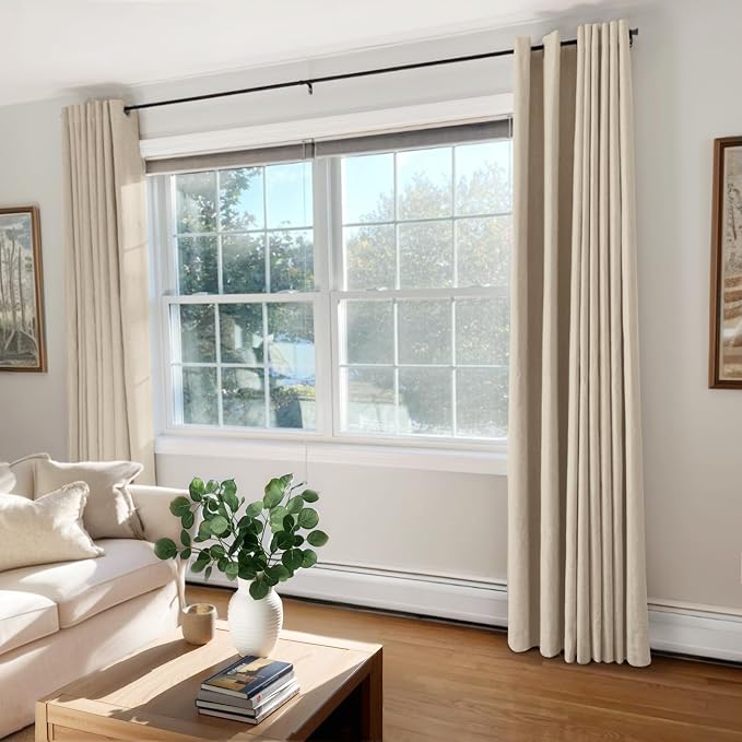 100% Blackout Linen Textured Curtains 63 Inch Long, Natural Flax | 100% - Image 7