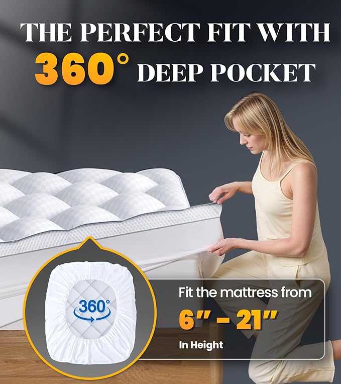 3 Inch Ultra-Fluffy Memory Foam Mattress Topper Full XL for Back Pain, Extra Soft Pillow Top Full XL Mattress Topper with 4X Support, Mattress Pad with Breathable Air Mesh Sides, 6-21'' Deep Pocket