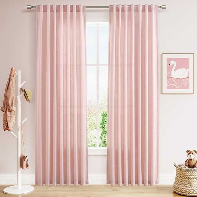 Pink Linen Curtains 84 Inch Length 2 Panels Set by Nanspring
