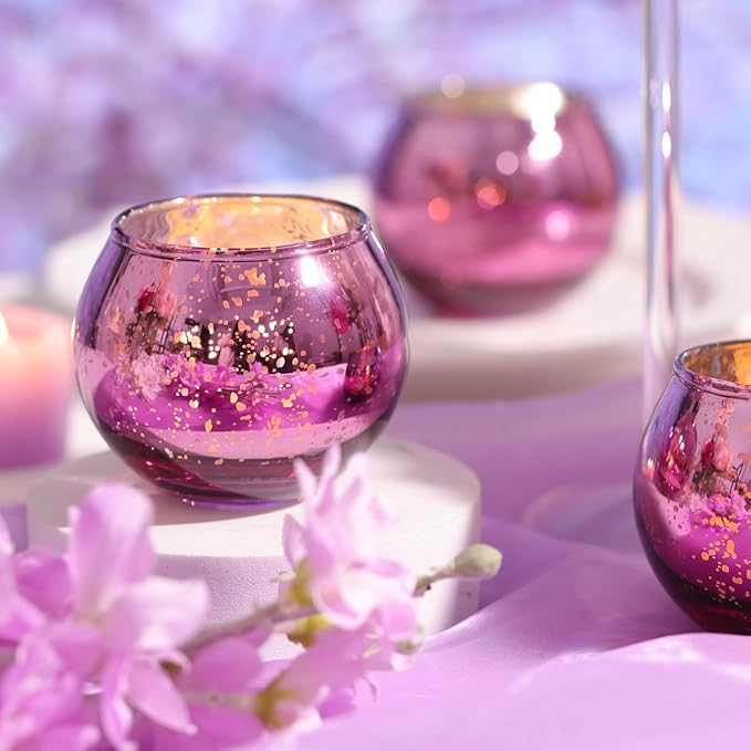 12 Pcs Purple Votive Candle Holders for Wedding Decor, Purple Mercury Glass Candle Holders for Table Centerpieces, Tea Light Holder for Wedding Bridal Shower Party Supplies