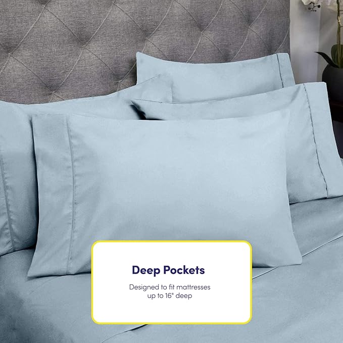 Twin XL Size Bed Sheets - 4 Piece 1500 Supreme Collection Fine Brushed Microfiber Deep Pocket Twin X-Large Sheet Set Bedding - 1 EXTRA PILLOW CASES, GREAT VALUE, Twin XL, Misty Blue