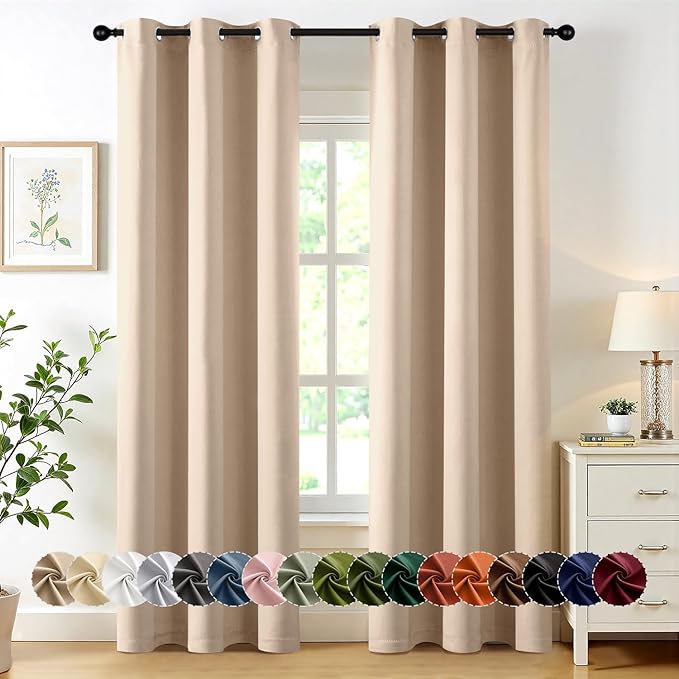 MIULEE Blackout Curtains for Bedroom 2 Panels 34 x 72 Inch Long Beige | Thermal by MIULEE
