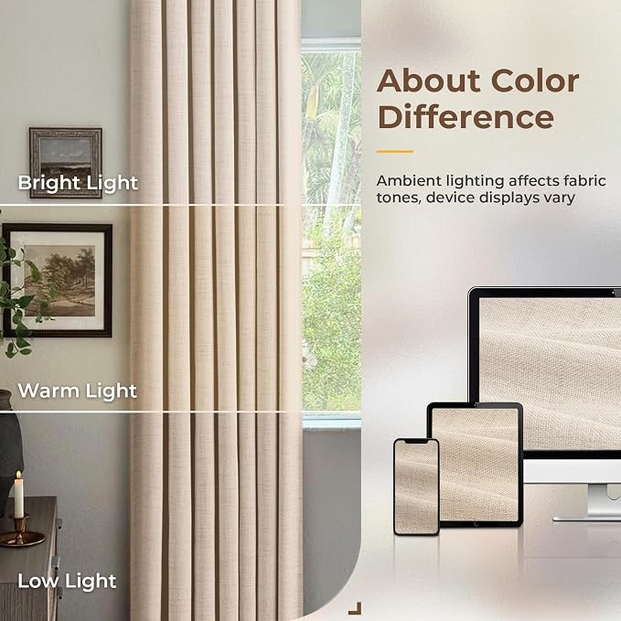 INOVADAY Linen Textured 100% Blackout Sliding Door Curtains 102x96 Oatmeal | 1 - Image 9
