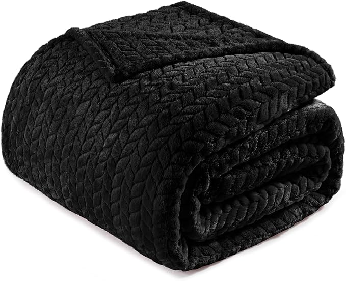 Exclusivo Mezcla Fleece Twin Size Blanket for Bed, 90x66 Inches Soft Cozy Jacquard Flannel Blankets, Lightweight Fuzzy Plush Warm for Winter, Black
