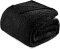 Exclusivo Mezcla Fleece Queen Size Blanket for Bed, 90x90 Inches Soft Cozy Jacquard Flannel Blankets, Lightweight Fuzzy Plush Warm for Winter, Black