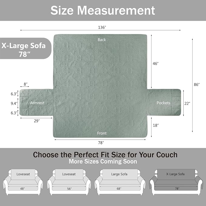 Soft Sage Quilted Couch Cover - Image 7