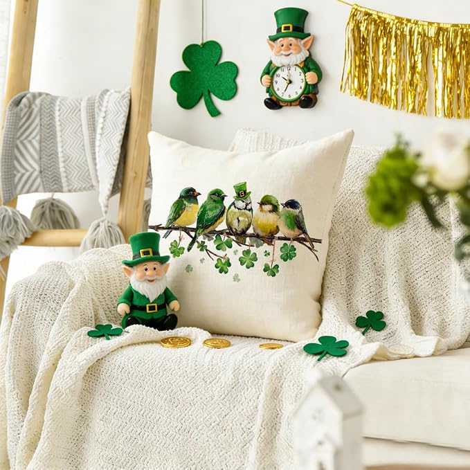 RABUSOFA St.Patricks Day Pillow Covers 18x18 Inch, Birds Shamrock Decorations - Image 2