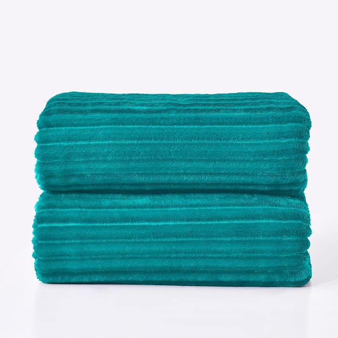 BEDELITE Ribbed Jacquard Ocean Blue King Size Blankets - Image 9