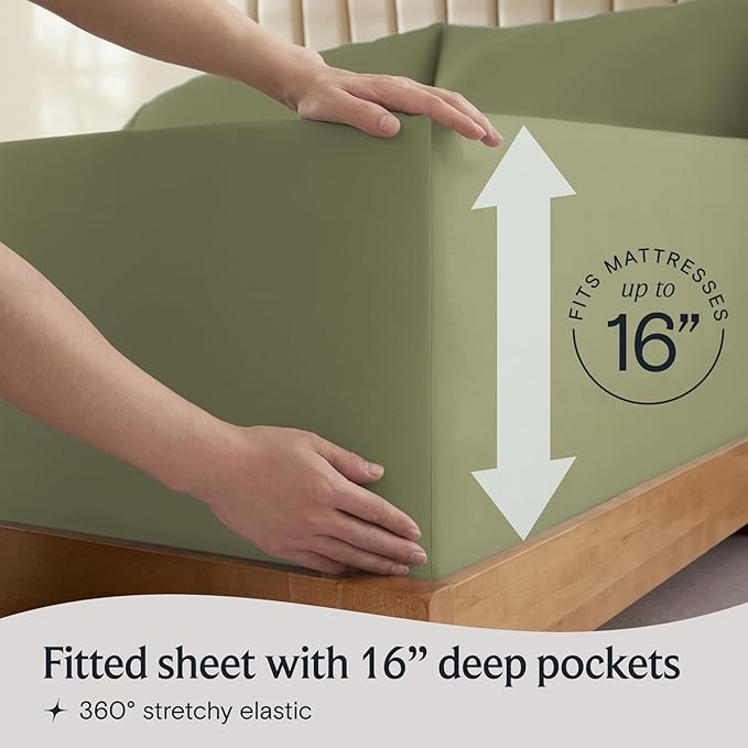 LuxClub 4 PC California King Sheet Set, Breathable Luxury Bed Sheets, Deep Pockets Wrinkle Free Cooling Sheets Machine Washable Hotel Bedding Silky Soft - Olive Cal King