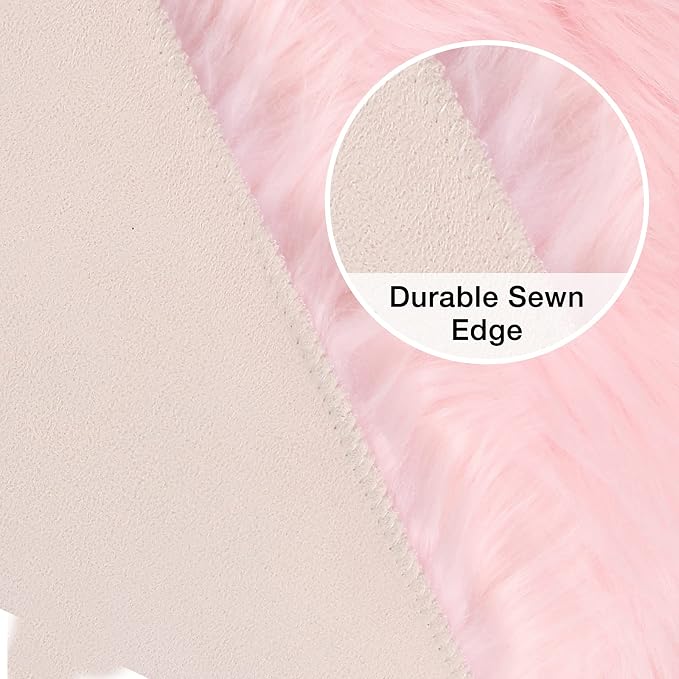 duduta Pink Faux Sheepskin Fur Rug 3x5 ft, Fluffy Carpet Rug | Shag Fuzzy - Image 3
