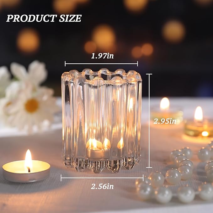 Glass Clear Votive Candle Holder, Ribbed Votive Candle Holders Set of 6, Tealight Candle Holder for Wedding Centerpieces Dinner Party Table Decor