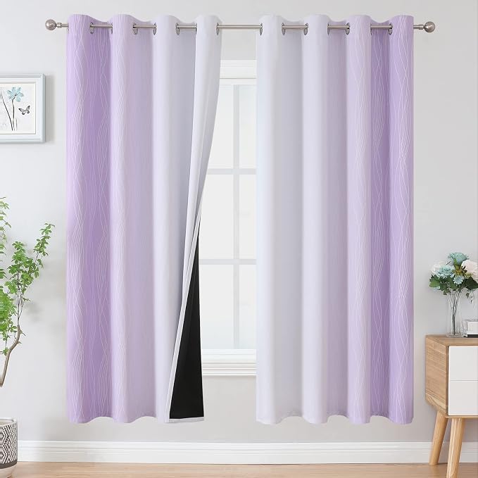 Lilac and Greyish White Ombre Blackout Curtains Living Room 72 Inches Long | by ESTELARTEXTILER