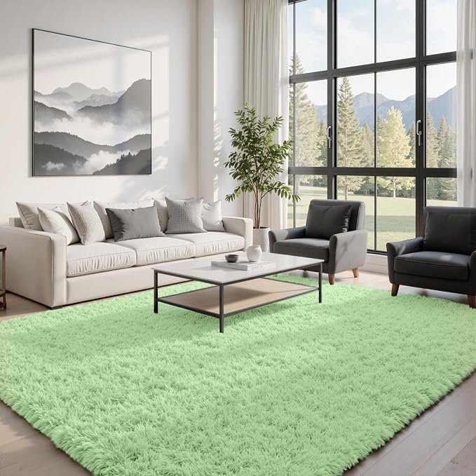 6x9 Fluffy Shag Area Rugs for Living Room Bedroom: Soft Carpet Mint Green | - Image 2