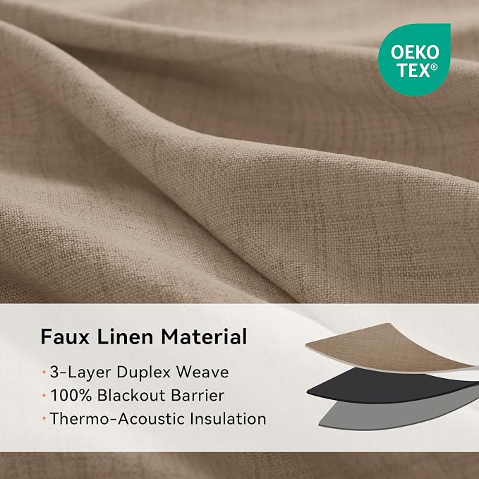 100% Blackout Linen Textured Curtains 84 Inch Long, Copper Brown | 100% - Image 4
