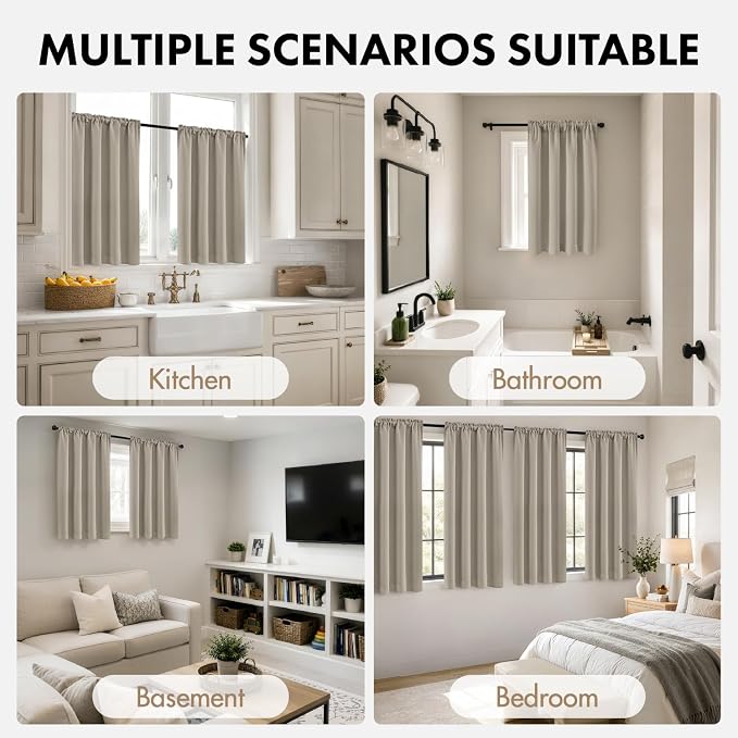 MIULEE 4 Panel Set Short Bedroom Blackout Curtains 54 Inch Long Cobblestone | - Image 5