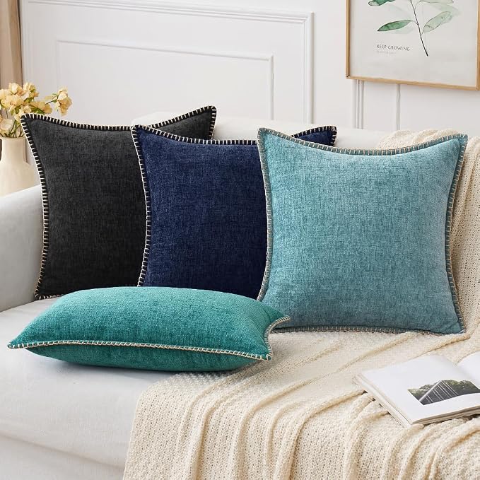 MIULEE Decorative Euro Sham Pillow Covers 24x24 Inch Navy Blue 2 Pack | - Image 6