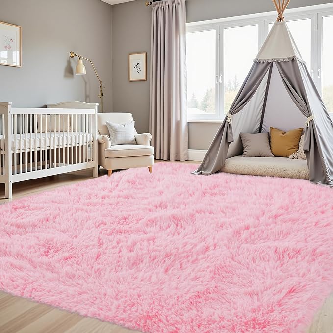 6x9 Fluffy Shag Area Rugs for Living Room Bedroom: Soft Carpet Light Pink | - Image 9