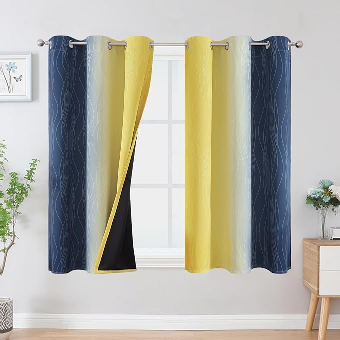 Navy Blue and Yellow Ombre Blackout Curtains by ESTELARTEXTILER