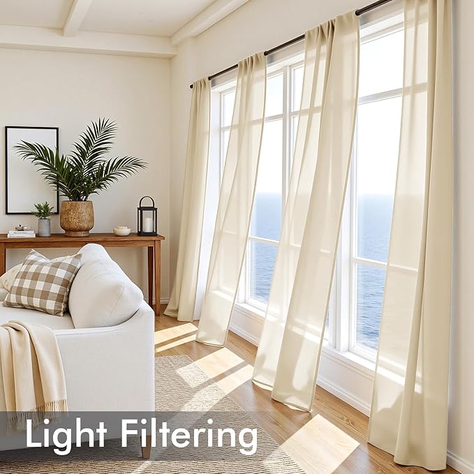 MIULEE Cream Sheer Curtains 102 Inches Long 4 Panels 42 x 102 Inches | Light - Image 4