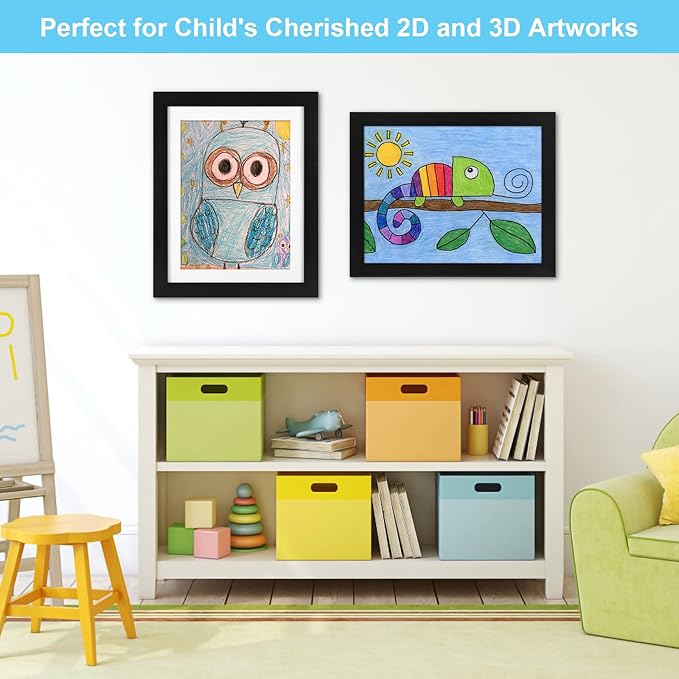 [3 Pack] Kids Art Frames, 10x12.5 Front Opening Kids Artwork Frames Changeable, Displays 8.5x11 With Mat and 10x12.5 Without Mat, Holds 50 Pcs, for 3D Picture, Crafts, Children Drawing, Hanging Art, Portfolio Storage