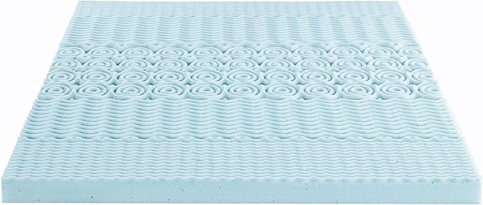 Mellow 4 Inch 5-Zone Memory Foam Mattress Topper, Cooling Gel Infusion, Dorm Essentials, Twin XL Blue