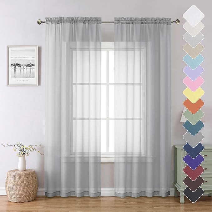 Light Grey Sheer Curtains 84 Inch Length 2 Panels, Balance Light & Privacy by Lecloud